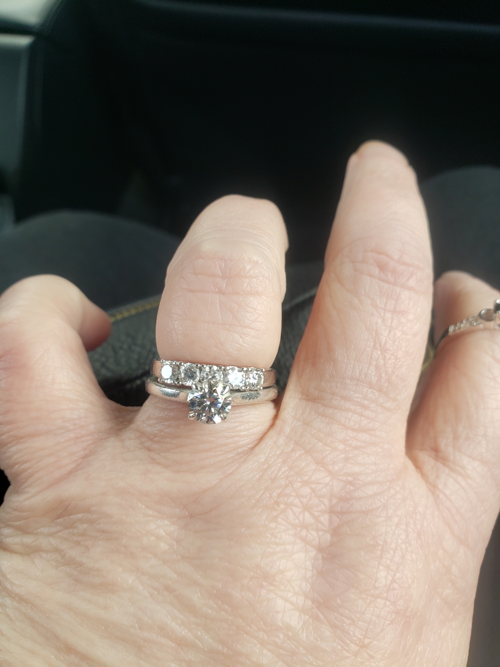Classic Solitaire Diamond With Mossinite Pave Wedding Ring Set in 925